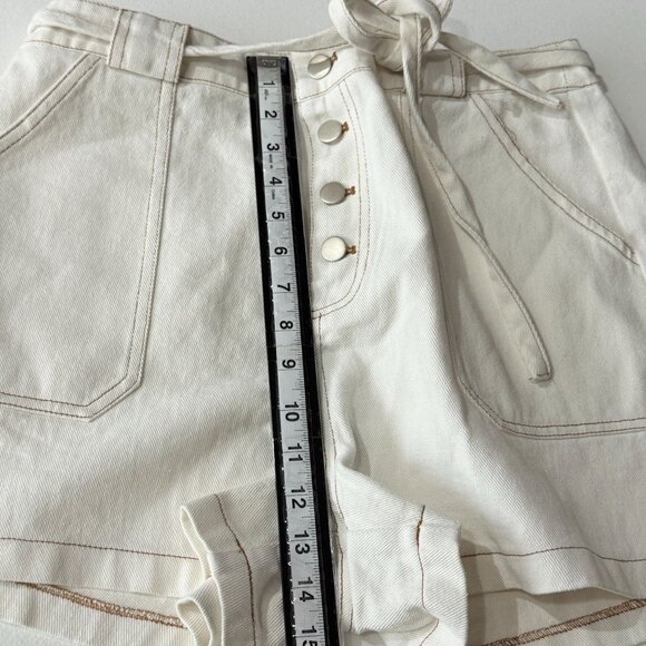 Grace High Rise Utility Shorts White Tie Waist Button Front Womens L - Picture 7 of 9